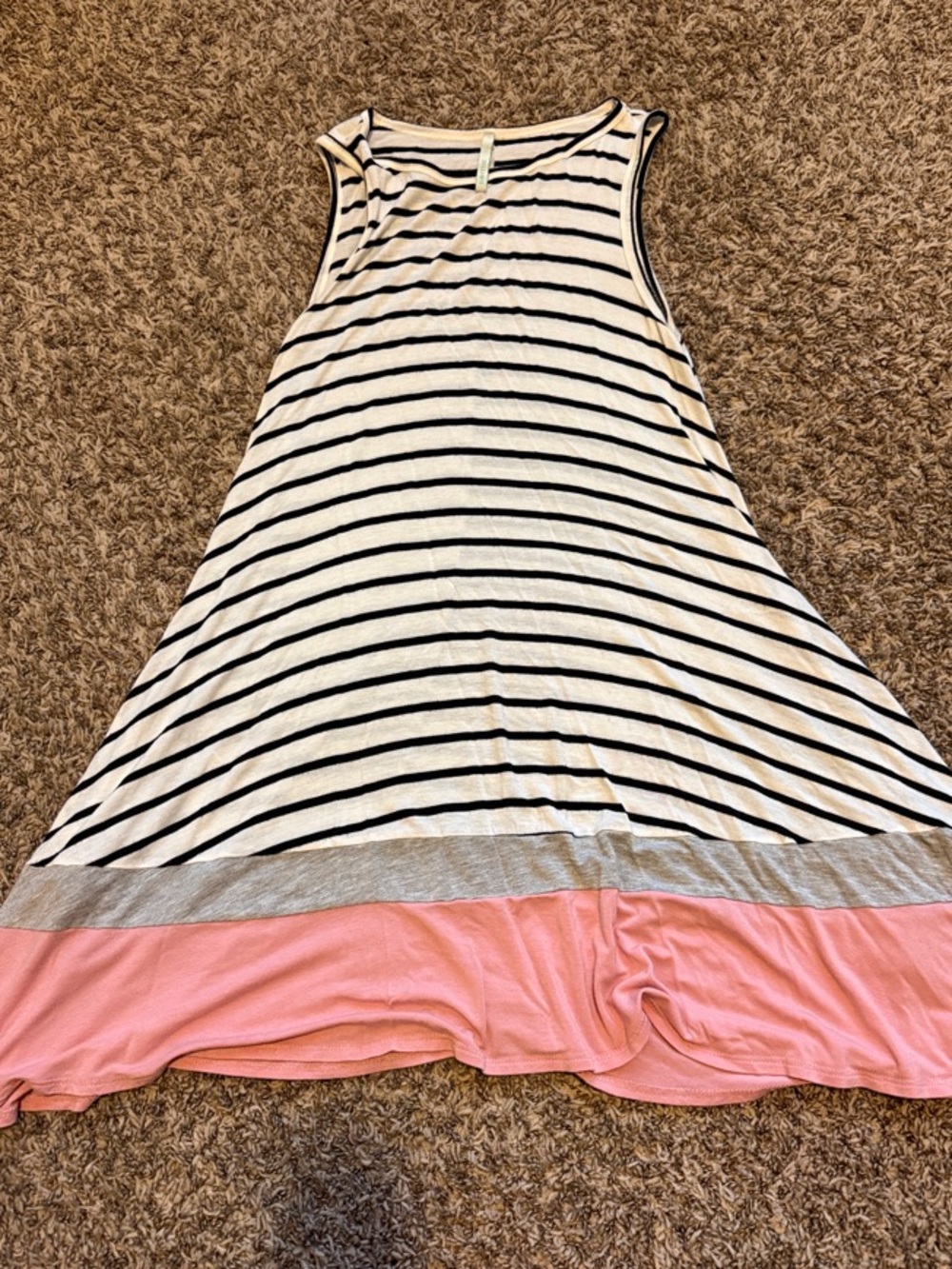 Striped Swing Tank Dress with Pink Hem